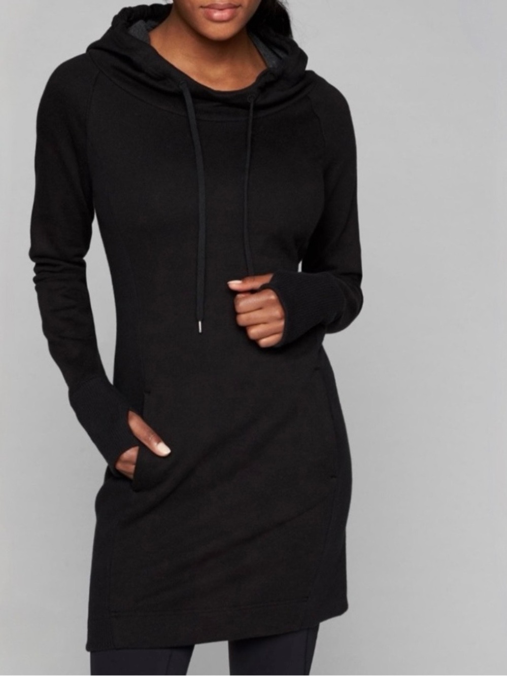 Athleta Black Long-Sleeve Hooded Sweatshirt Dress